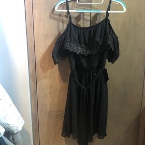 iZ Byer Off the Shoulder solid sheer black dress